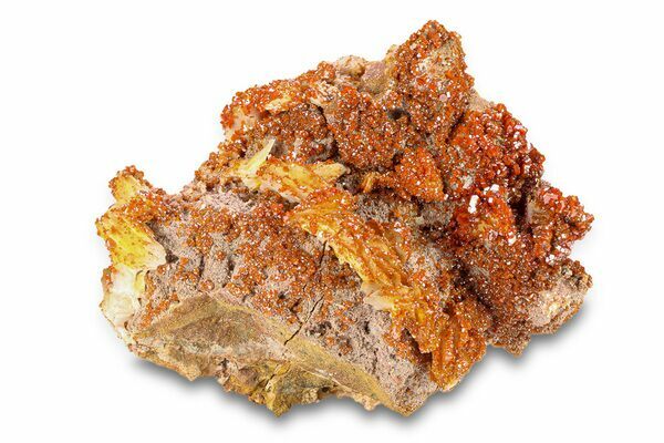 Red/Orange vanadinite crystals from Mibladen, Midelt, Morocco.
